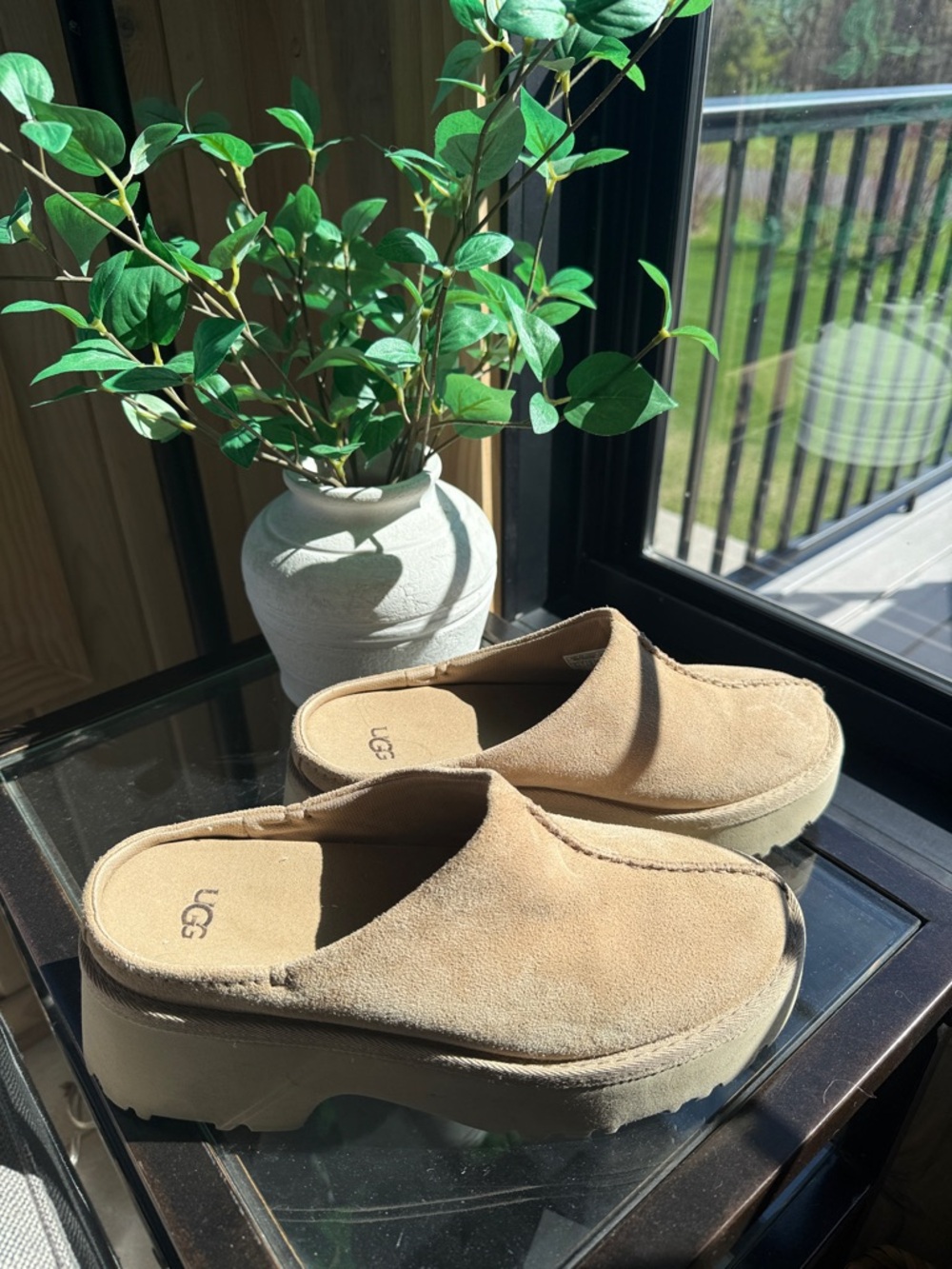 UGG Suede Platform Mule Slides in Tan - Women Shoes - Picture 3 of 6